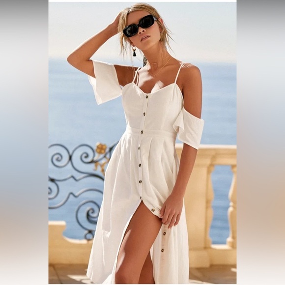 Lulus I’ve Got Love White Off-the-Shoulder Midi Dress NWT size Small - Picture 1 of 15